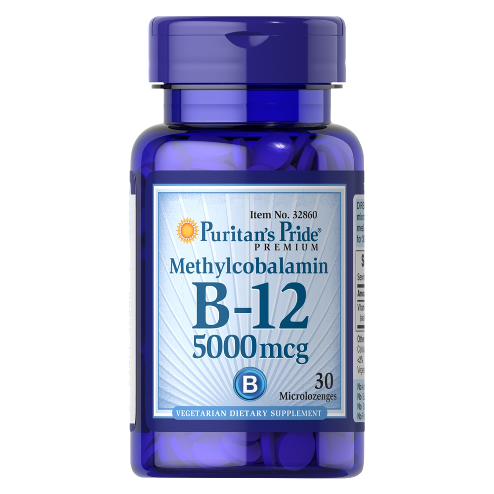 Вітаміни та мінерали Puritan's Pride Vitamin B-12 5000 mcg (Methylcobalamin), 30 мікро льодяників