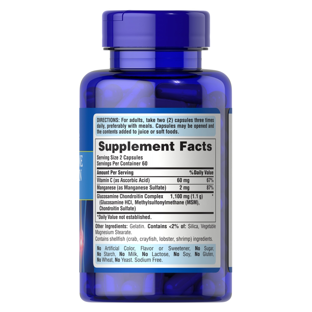 Хондропротектор, Puritan's Pride Glucosamine Chondroitin Complex, 120 капсул для підтримки здоров'я суглобів. Фото 2