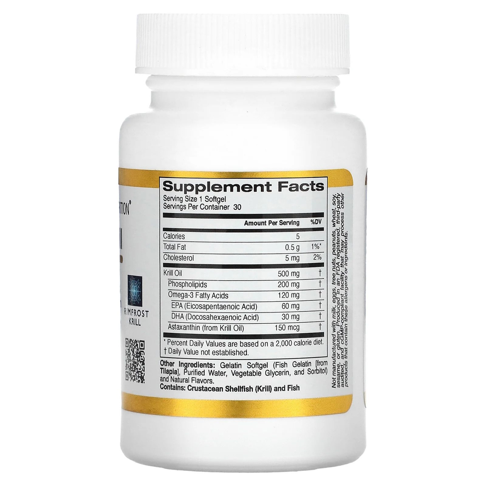 Омега 3 California Gold Nutrition Antarctic Krill Oil 500 mg, 30 капсул з оліЇ антарктичного криля. Фото 2