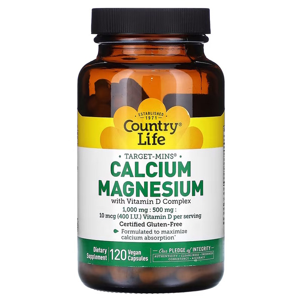 Минеральная добавка Country Life Calcium Magnesium with Vitamin D, 120 вегакапсул с витамином D