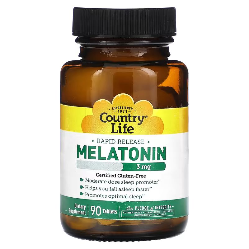 Мелатонін Country Life Melatonin 3 mg, 90 таблеток для гарного сну