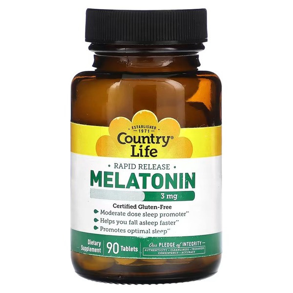 Мелатонін Country Life Melatonin 3 mg, 90 таблеток для гарного сну