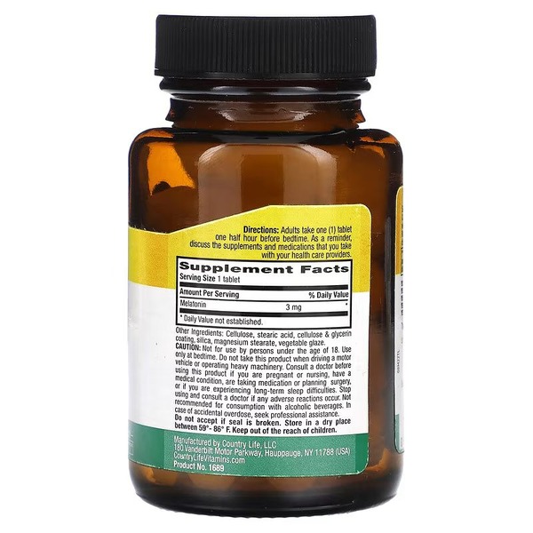 Мелатонін Country Life Melatonin 3 mg, 90 таблеток для гарного сну. Фото 2