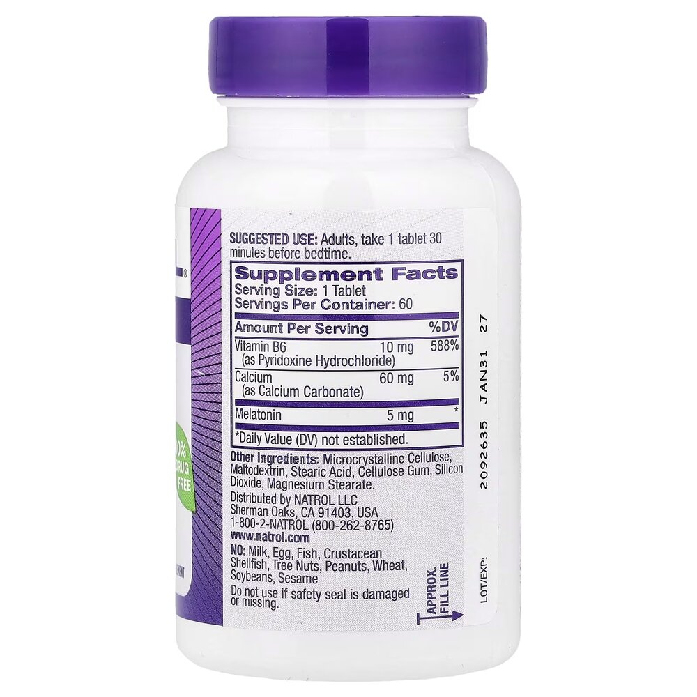 Мелатонин Natrol Melatonin 5mg Extra Strength, 60 таблеток для хорошего сна. Фото 2