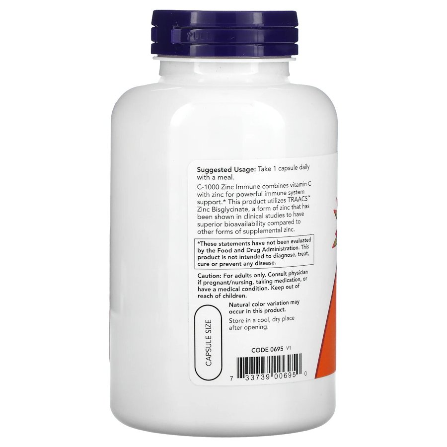 Витамин С и цинк NOW Vitamin C-1000 & Zinc Immune, 180 вегакапсул для улучшения иммунной системы. Фото 3