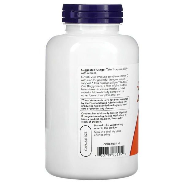 Витамин С и цинк NOW Vitamin C-1000 & Zinc Immune, 180 вегакапсул для улучшения иммунной системы. Фото 3