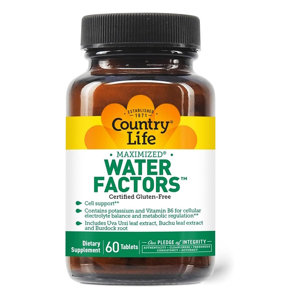 Трав'яна суміш Country Life Water Factors, 60 таблеток для балансу рідини і підтримки клітин