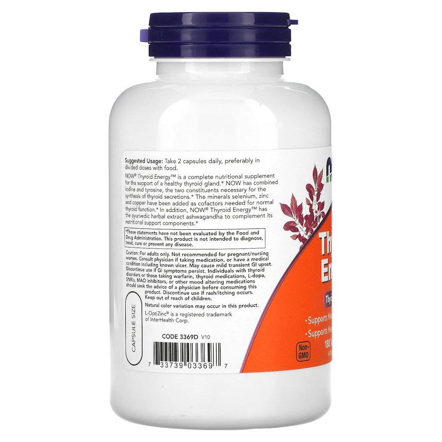 Комплекс для щитоподібної залози NOW Thyroid Energy, 180 вегакапсул. Фото 3