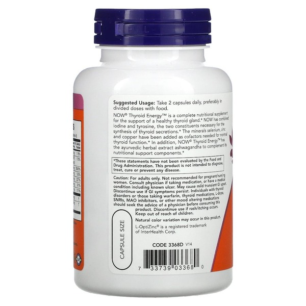 Комплекс для щитовидной железы NOW Thyroid Energy, 90 вегакапсул. Фото 3