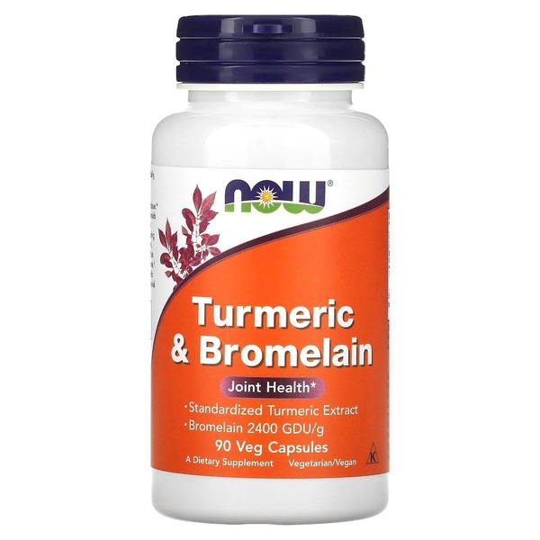 Экстракт из куркумы и бромелайн NOW Turmeric & Bromelain, 90 вегакапсул для поддержания суставов