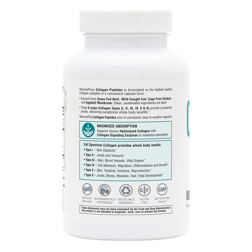Пептиди колагену Natures Plus Collagen Peptides (Type I, II, III, IV, V, X), 120 капсул. Фото 3