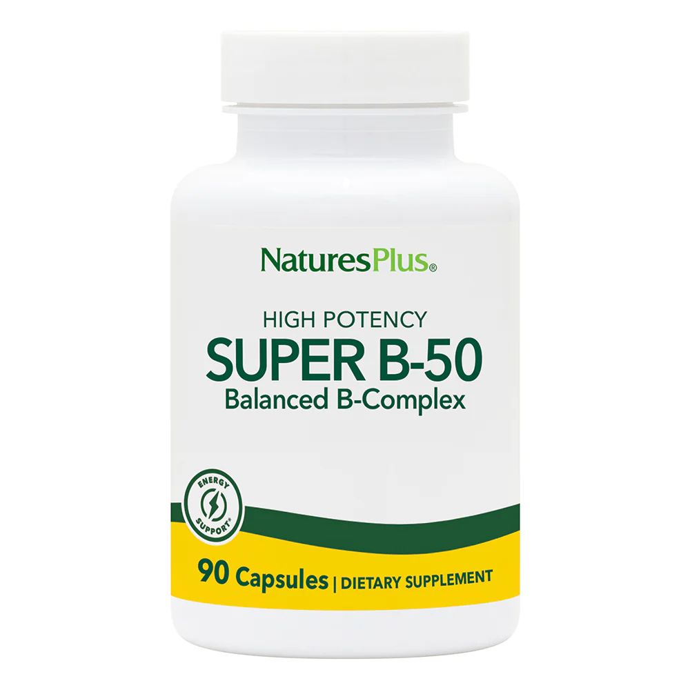 Комплекс вітамінів В Natures Plus Super B-50, 90 вегакапсул