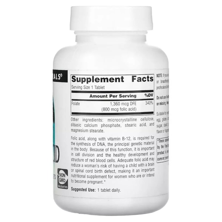 Вітамін В9 Source Naturals Folic Acid 800 mcg, 200 таблеток. Фото 2