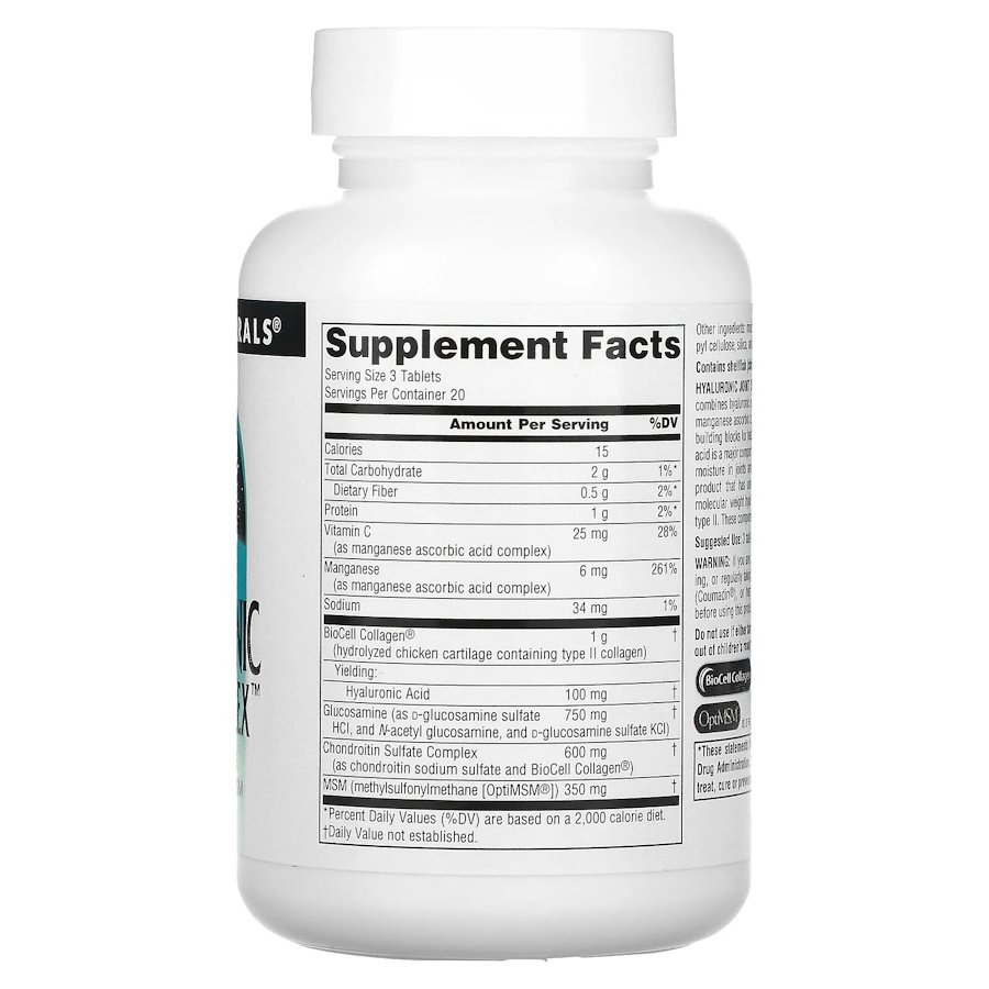 Препарат для суглобів і зв'язок Source Naturals Hyaluronic Joint Complex, 60 таблеток. Фото 2