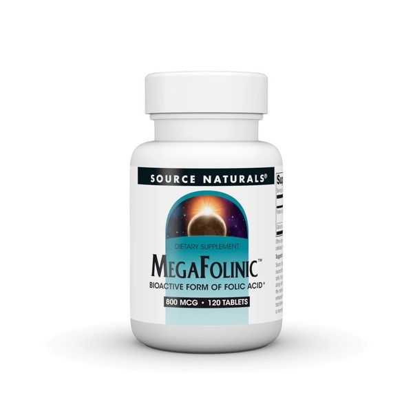 Биоактивная фолиевая кислота Source Naturals MegaFolinic 800 mg, 120 таблеток для поддержки сердца