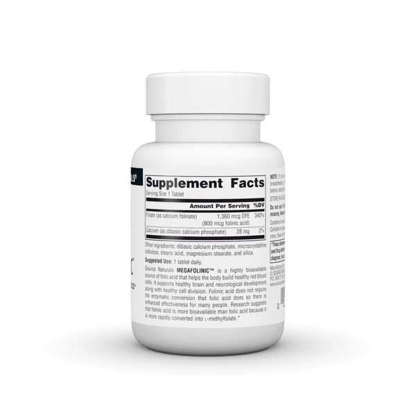Біоактивна фоліева кіслота Source Naturals MegaFolinic 800 mg, 60 таблеток. Фото 2