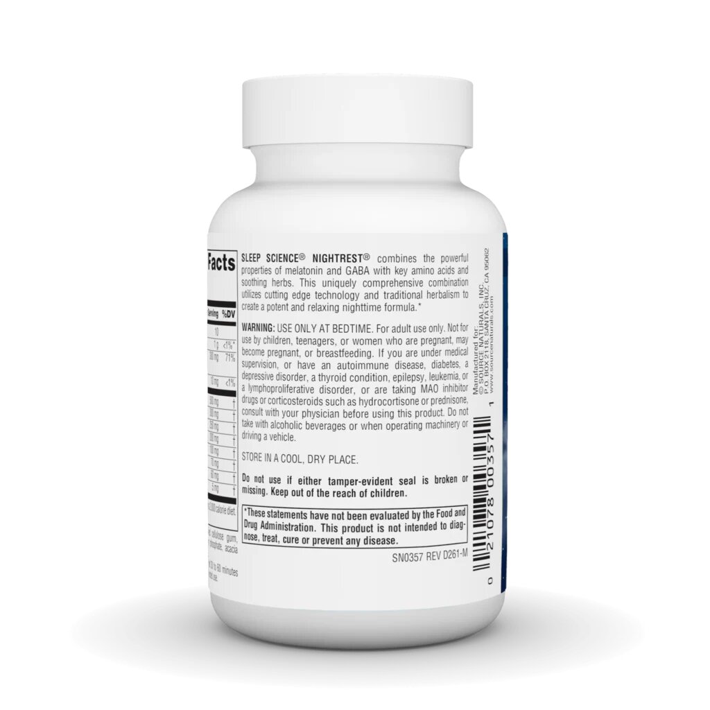 Вечірній комплекс з мелатоніном Source Naturals Sleep Science NightRest with Melatonin, 50 таблеток для гарного сну. Фото 3
