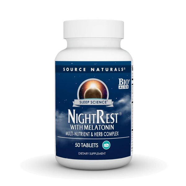Вечірній комплекс з мелатоніном Source Naturals Sleep Science NightRest with Melatonin, 50 таблеток для гарного сну