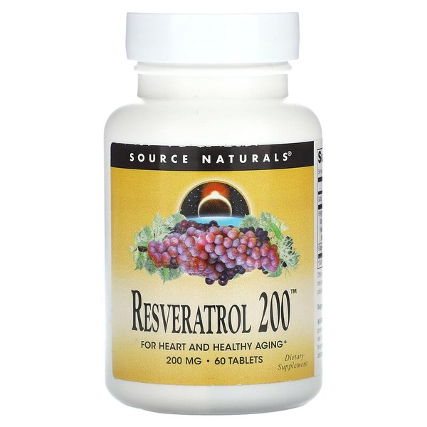Ресвератрол Source Naturals Resveratrol 200 mg, 60 таблеток для підтримки мозку та серця