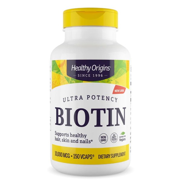 Биотин Healthy Origins Biotin 10000 mcg Ultra Potency, 150 вегакапсул для поддержки волос, кожи и ногтей
