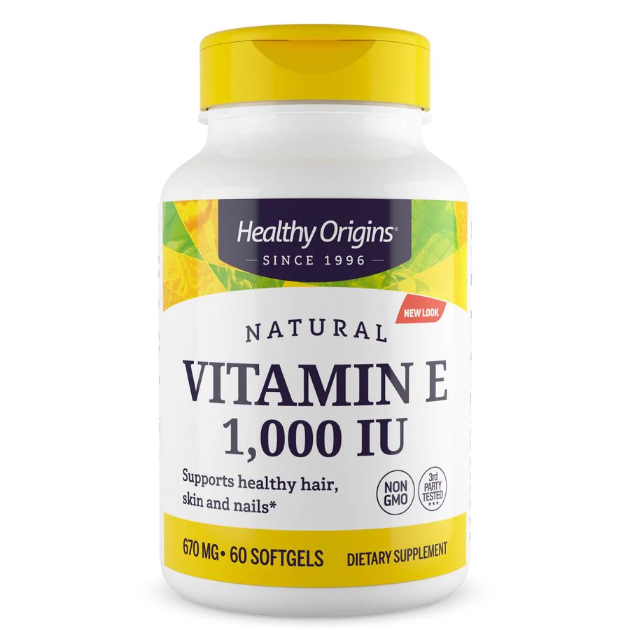 Вітамін Е Healthy Origins Vitamin E 1000 IU, 60 капсул для підтримки шкіри, волосся та нігтів
