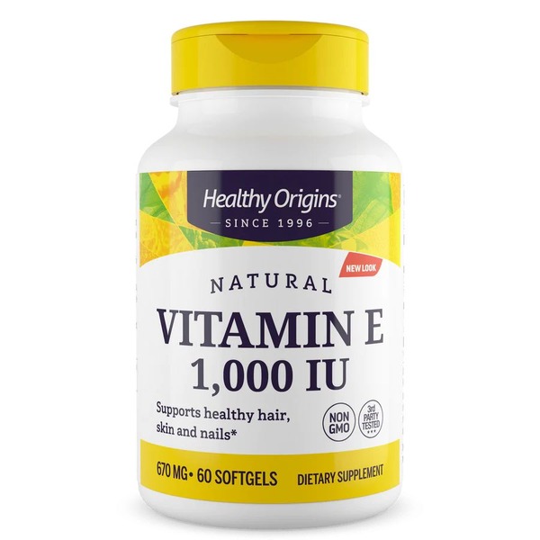 Вітамін Е Healthy Origins Vitamin E 1000 IU, 60 капсул для підтримки шкіри, волосся та нігтів