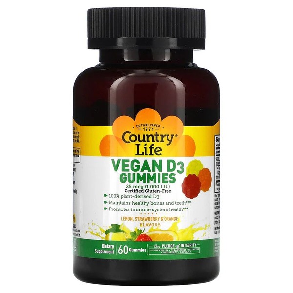Витамин D3 Country Life Vitamin D3 1000 IU, 60 желеек для поддержки костей и зубов