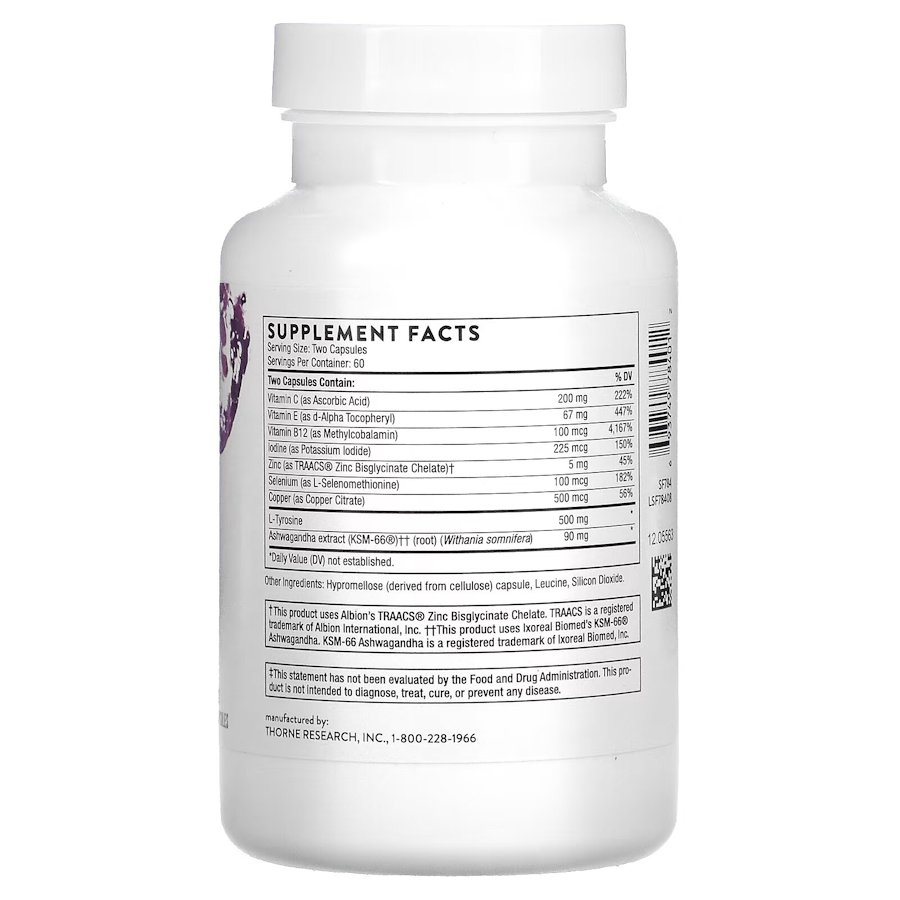 Тироксин Thorne Thyrocsin Thyroid Cofactors, 120 вегакапсул для поддержки щитовидной железы. Фото 2