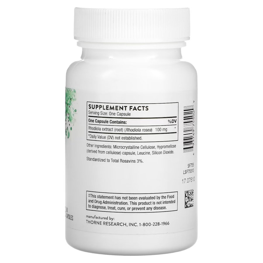 Екстракт родіоли Thorne Rhodiola, 60 капсул для підтримки мозку. Фото 2