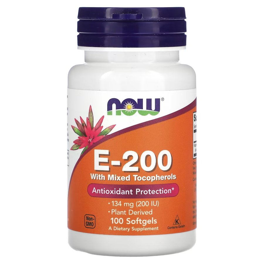 Вітамін E NOW Vitamin E-200 with Mixed Tocopherols, 100 капсул