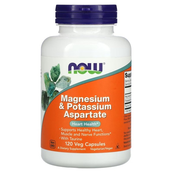 Аспартат магнію та калію NOW Magnesium & Potassium Aspartate with Taurine, 120 капсул
