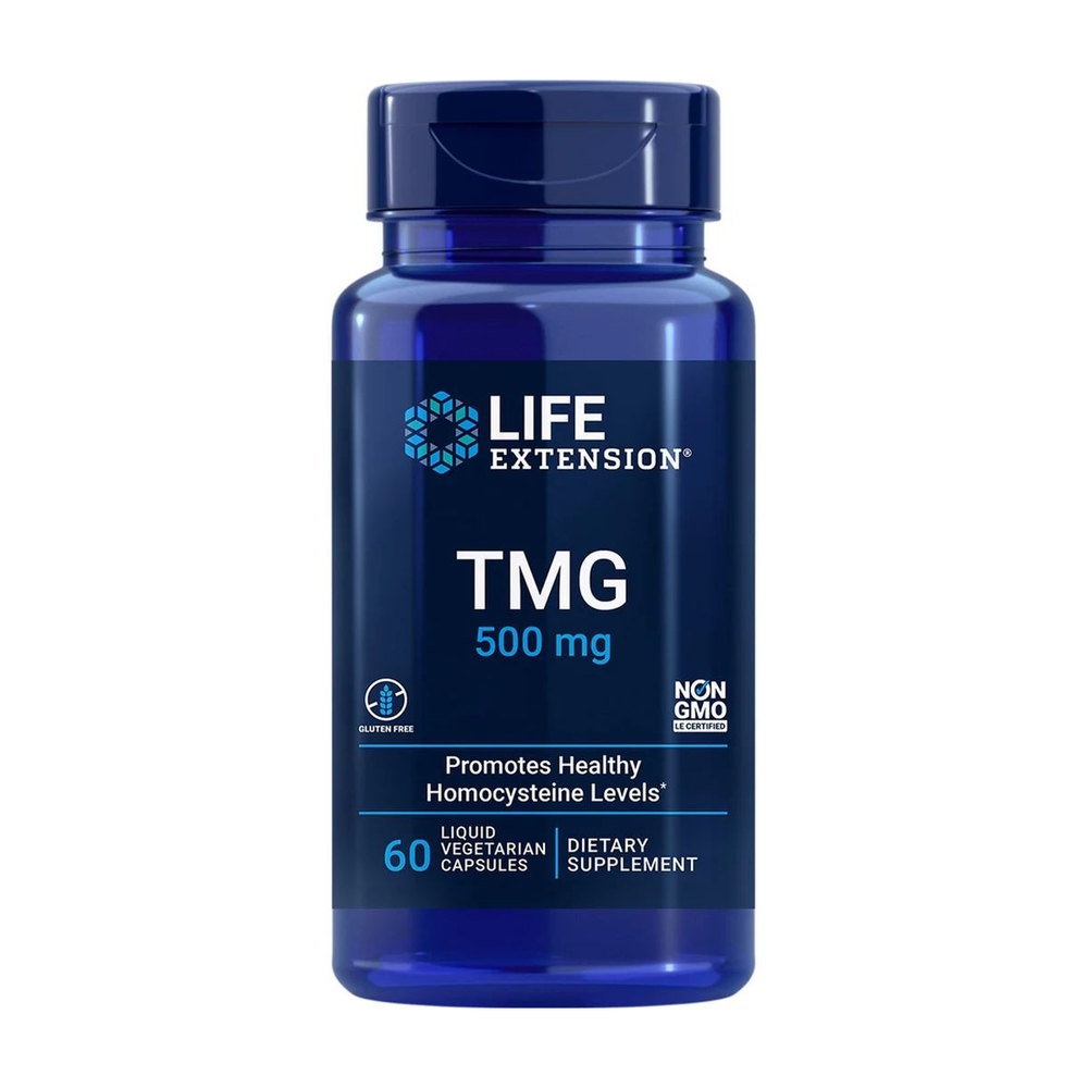 Триметилгліцин Life Extension TMG 500 mg, 60 вегакапсул для підтримки серцево-судинної системи