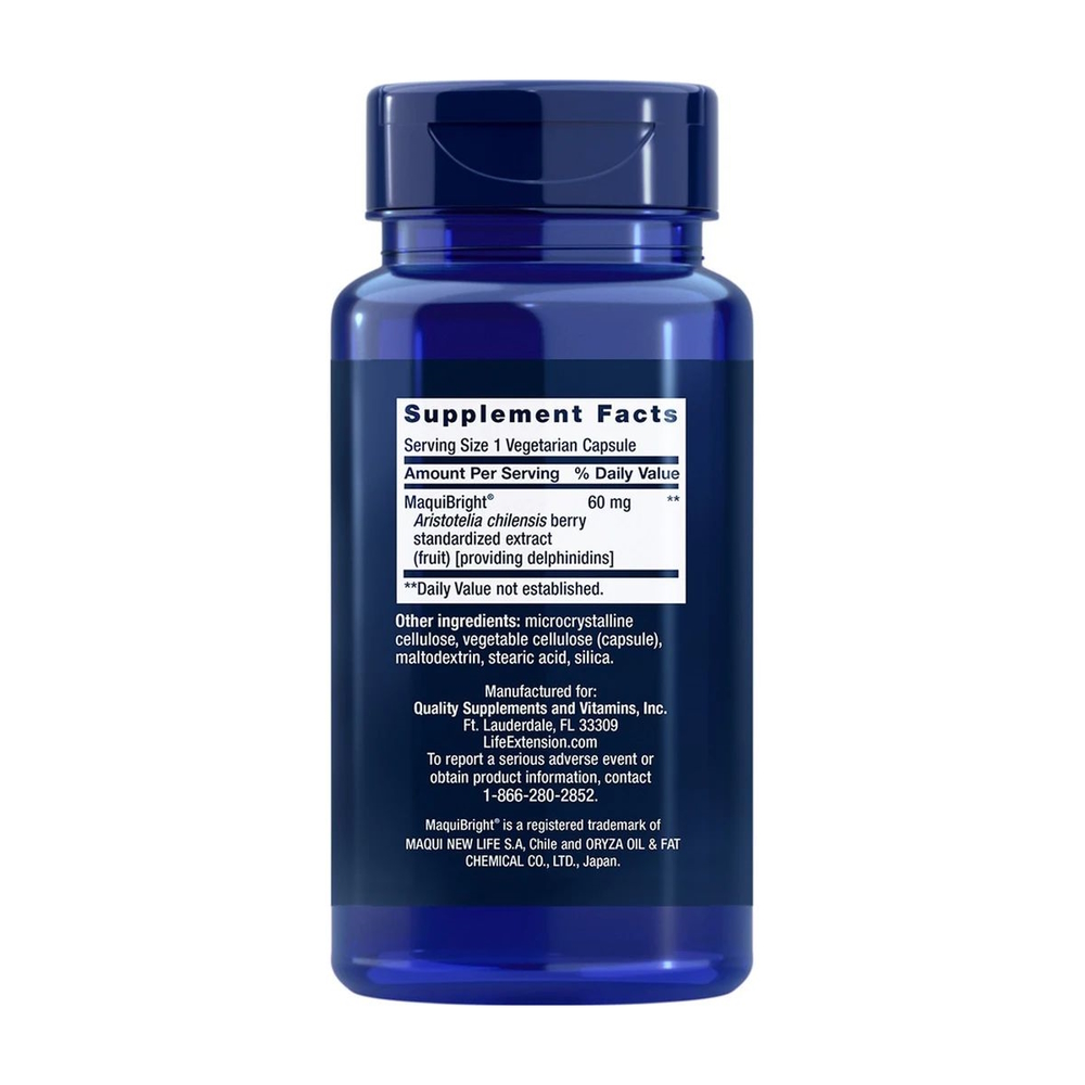 Экстракт ягод маки Life Extension Tear Support with MaquiBright 60 mg, 30 вегакапсул для поддержки глаз. Фото 2