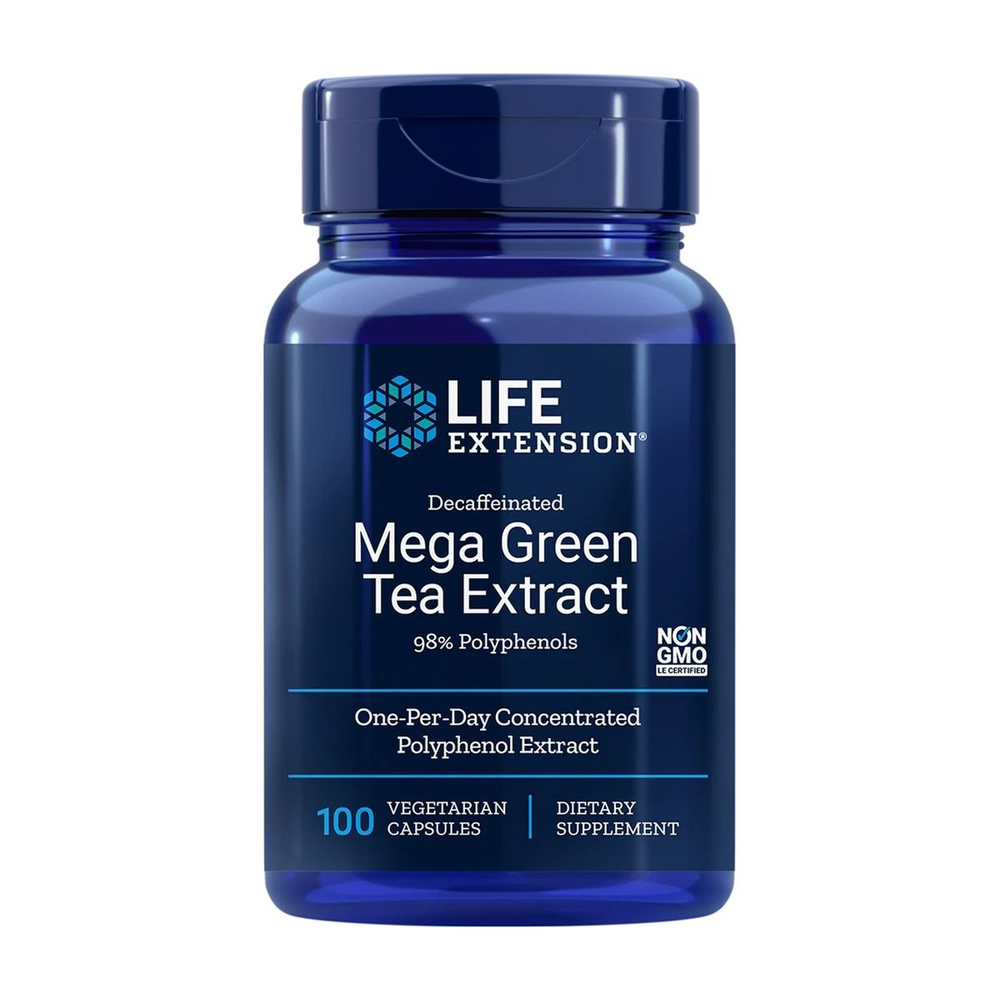 Экстракт зеленого чая Life Extension Mega Green Tea Extract Decaffeinated, 100 вегакапсул без кофеина