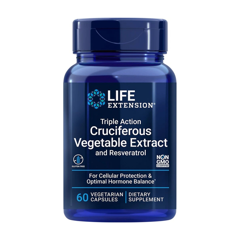 Комплекс екстрактів Life Extension Triple Action Cruciferous Vegetable Extract with Resveratrol, 60 вегакапсул