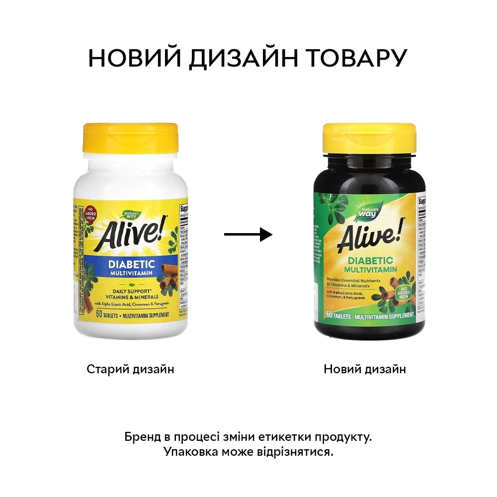 Вітаміни та мінерали Nature's Way Alive! Diabetic Multivitamin, 60 таблеток для діабетиків. Фото 4