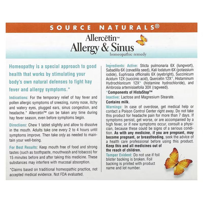 Натуральна добавка Source Naturals Allercetin Allergy & Sinus, 48 таблеток для допомога при алергії. Фото 2