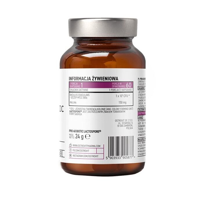 Пробіотик OstroVit Pharma PRO-60 BIOTIC LactoSpore, 60 капсул. Фото 2