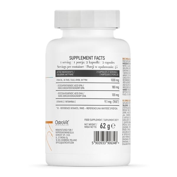 Омега-3 OstroVit Omega 3 Easy to Swallow, 90 капсул для поддержки сердечно-сосудистой системы. Фото 2