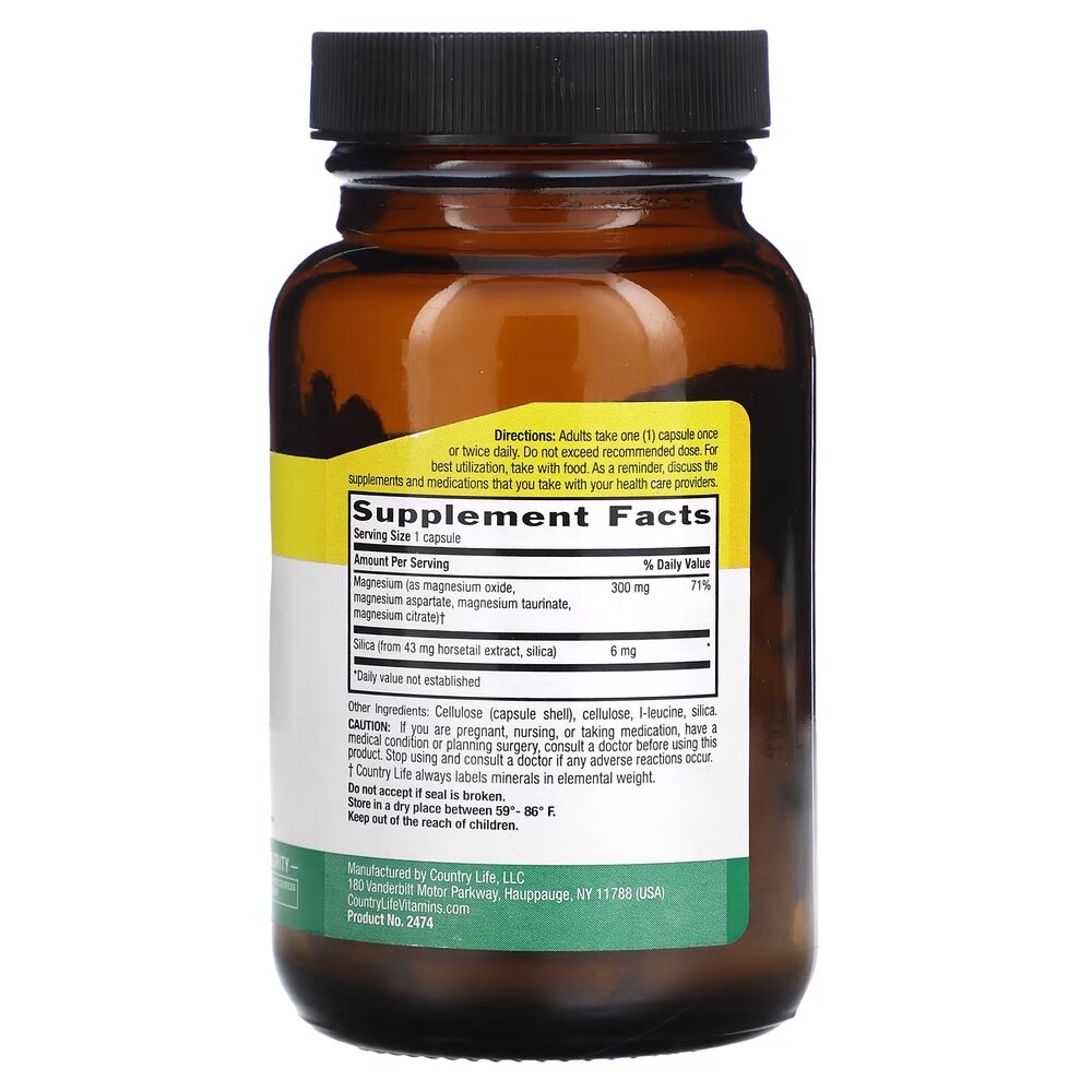 Витамины и минералы Country Life Target-Mins Magnesium Caps 300 mg with Silica, 60 вегакапсул. Фото 2
