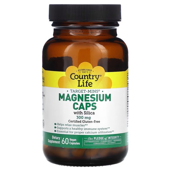 Витамины и минералы Country Life Target-Mins Magnesium Caps 300 mg with Silica, 60 вегакапсул