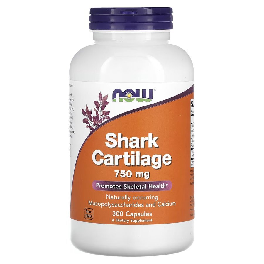 Акулий хрящ NOW Shark Cartilage 750 mg, 300 капсул для поддержки костей и суставов