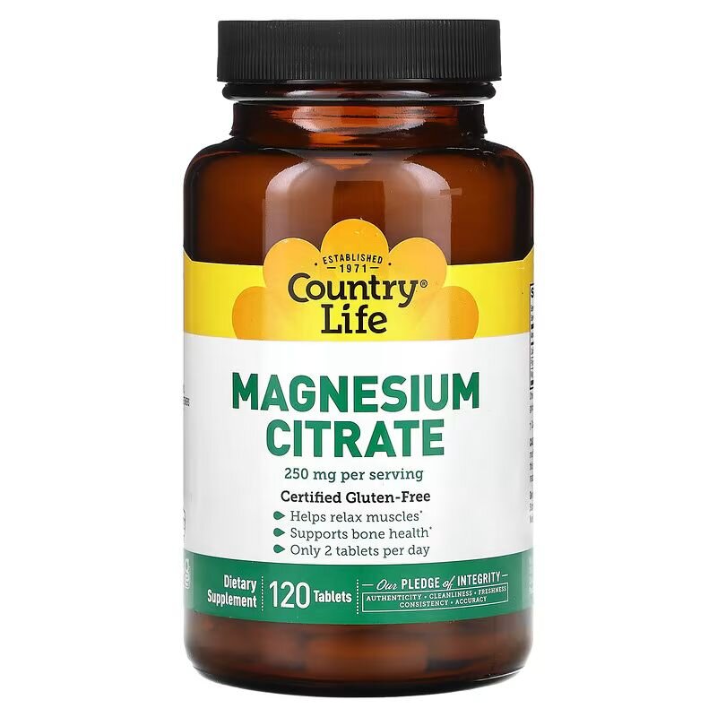 Магній, кальцій та фосфор Country Life Magnesium Citrate, 120 таблеток для підтримки кісток