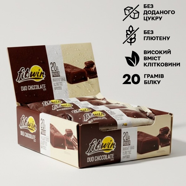 Блок протеиновых батончиков FitWin Protein Bar 33%, 12x60 грамм. Фото 7