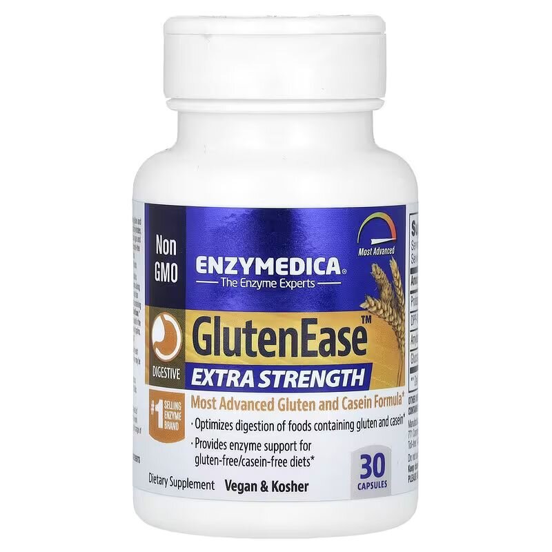 Пищевые ферменты Enzymedica Gluten Ease Extra Strength, 30 капсул для переваривания лактозы