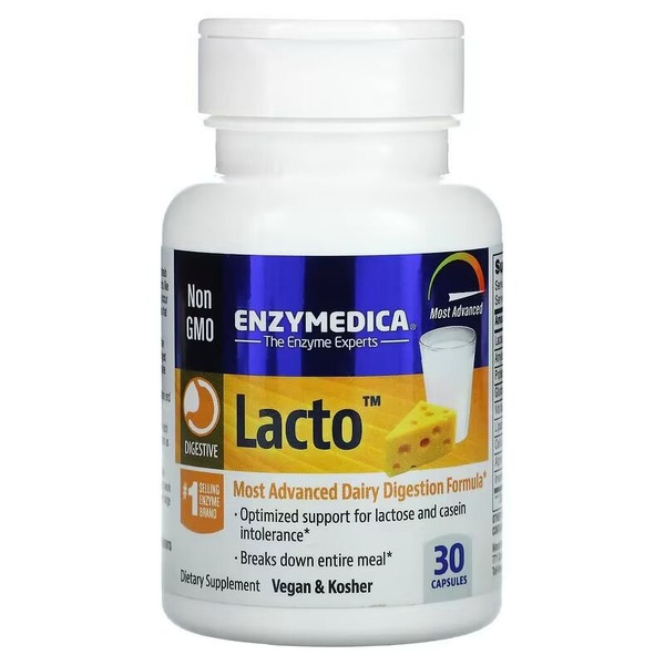 Пищевые ферменты Enzymedica Lacto, 30 капсул для переваривания лактозы