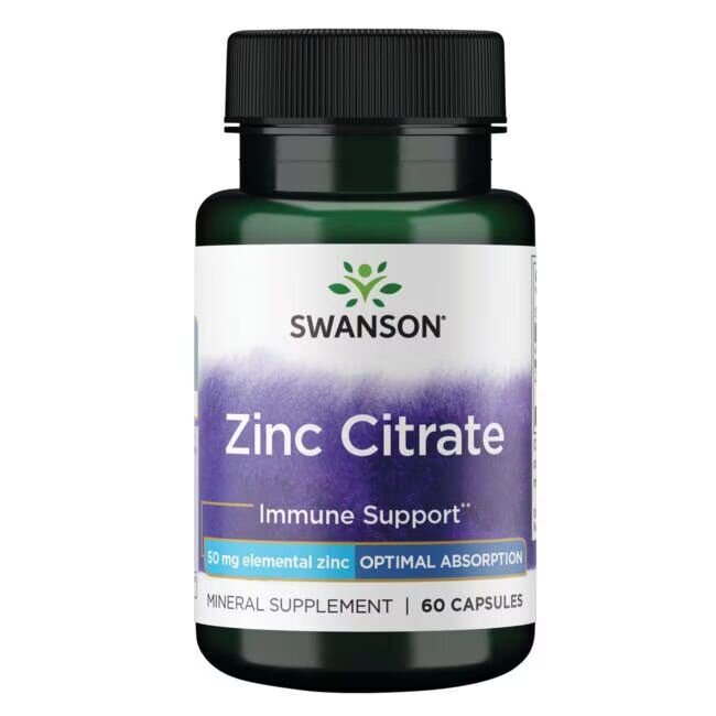 Цитрат цинку Swanson Zinc Citrate 50 mg, 60 капсул для підтримки зору та імунітету