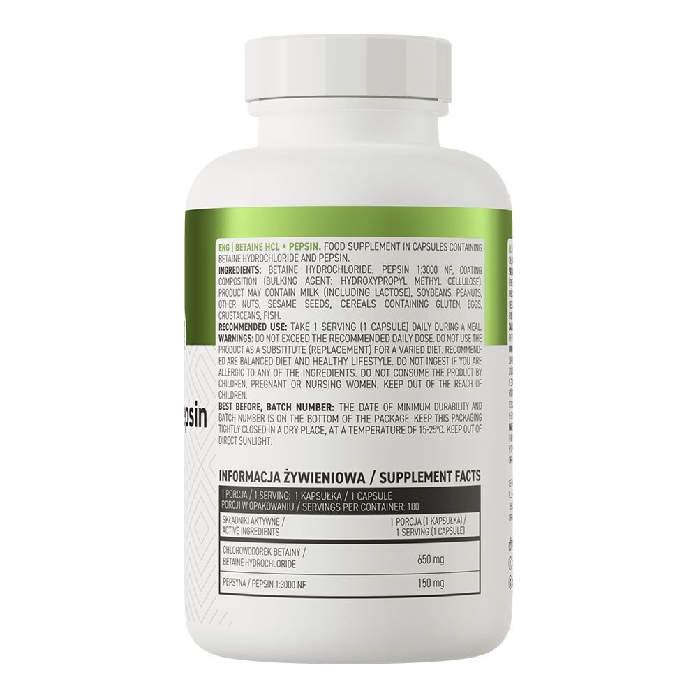 Натуральна добавка OstroVit Betaine HCl + Pepsin, 100 капсул. Фото 2
