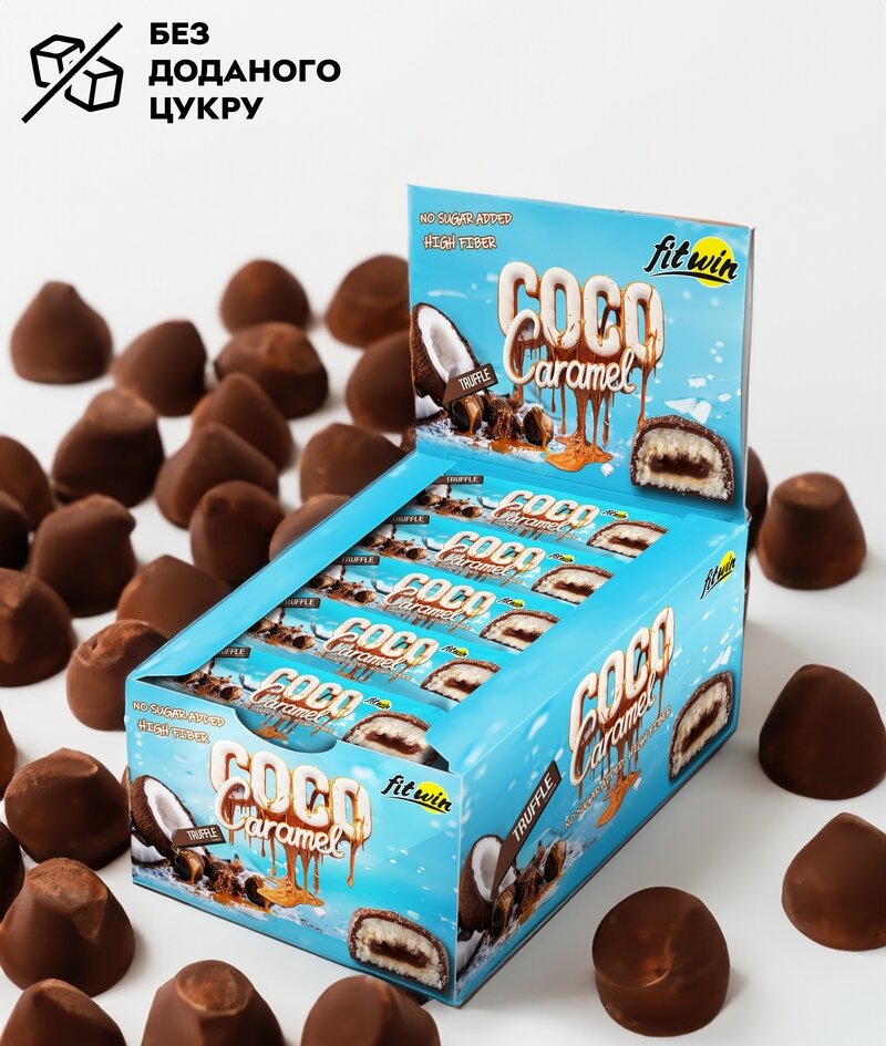 Кокосово-карамельный батончик FitWin Coco Caramel No Sugar Added, 20*40 грамм. Фото 4