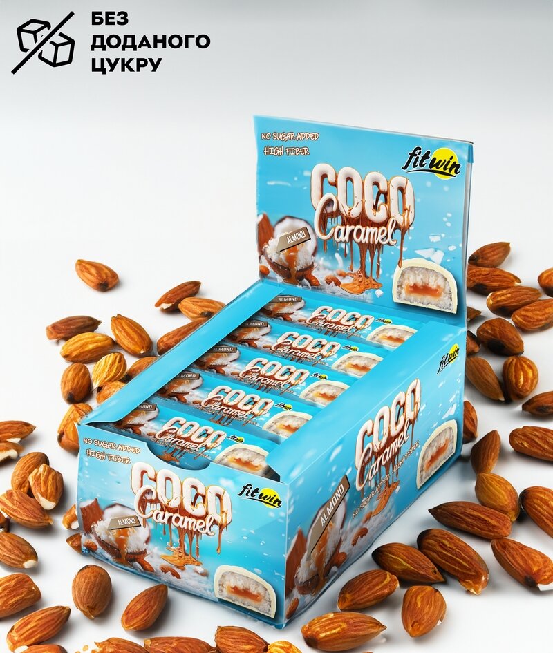 Кокосово-карамельный батончик FitWin Coco Caramel No Sugar Added, 20*40 грамм. Фото 2